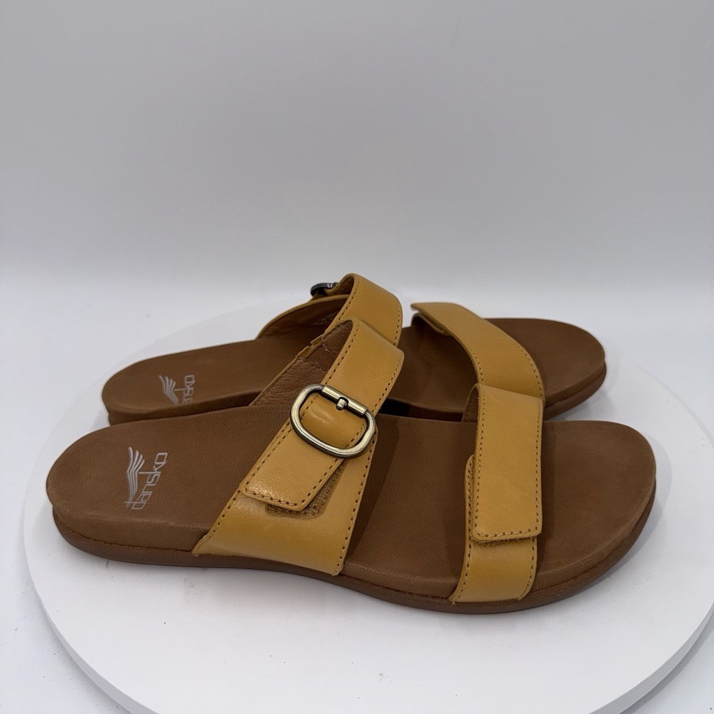 Dansko Justine Yellow Leather Double Strap Wedge Sandals Women's Size 38/7.5-8 - Picture 2 of 8